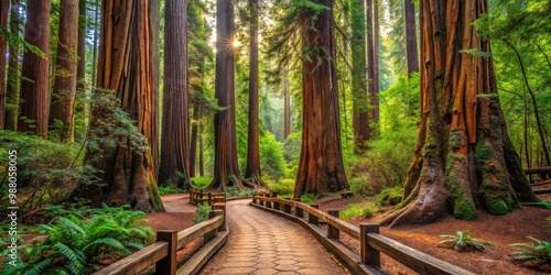 Trail winding through towering redwoods in Muir Woods National Monument near San Francisco, California, USA, redwoods, forest photo