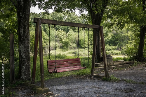 swings of different types in the open ground of the jungle.