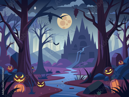 Horror silhouettes. Scary halloween decor skulls and skeletons, witch hats, black cats, crows and graveyard coffins. Spooky house vector set