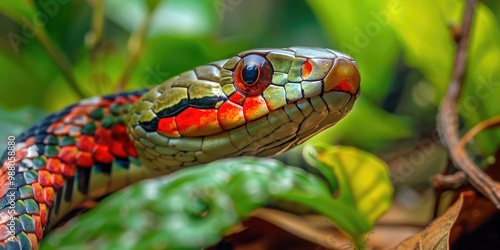 A remarkable red-lipped herald snake displaying its unique defensive tactics. photo