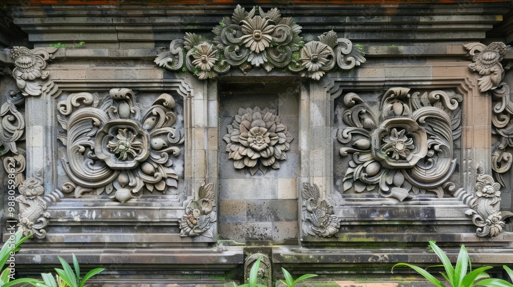 Intricate Stone Carvings on a Balinese Temple Intricate Stone Carvings on a Balinese Temple