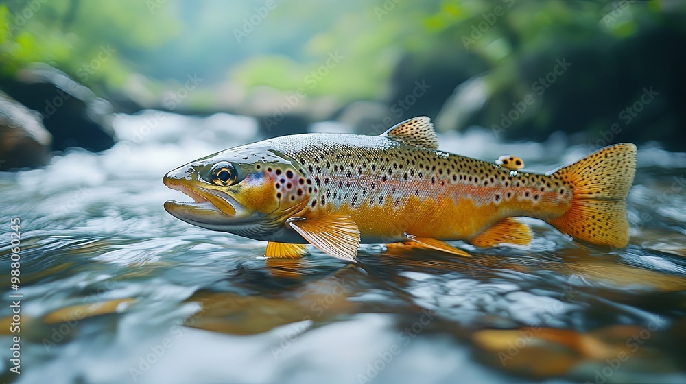 Vibrant Brown Trout Swimming in Clear Stream Vibrant Brown Trout Swimming in Clear Stream