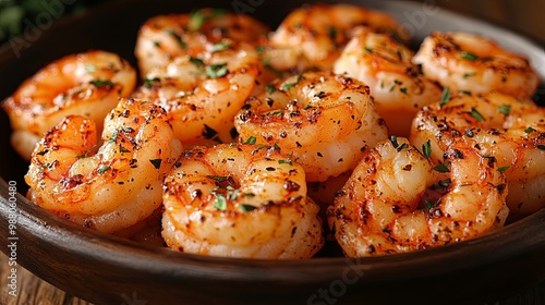 Close-up of Seasoned and Grilled Shrimp with Aromatic Herbs