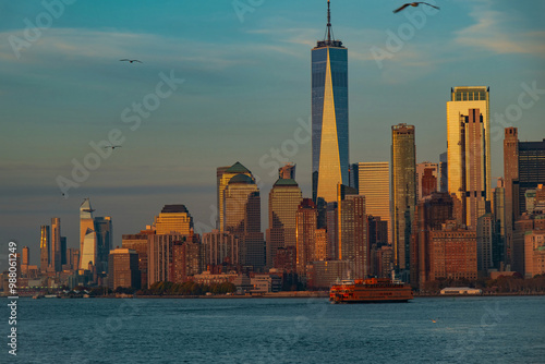 World Trade Center skyline. One World Trade Center. WTC memorial. New York City skyscrapers. Freedom Tower.