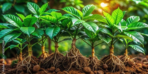 Vibrant green leaves of breaking root with wild coffee plant, featuring psychotria nervosa rubiaceae , lush, tropical, botanical photo