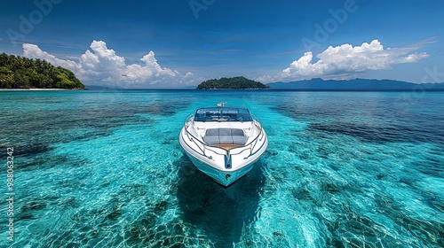Serene Boat on Crystal Clear Tropical Waters