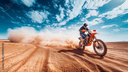 Action Shot of Dirt Bike Riding in Desert Landscape