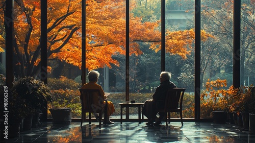 Tranquil Moments in Autumn Through a Glass Window