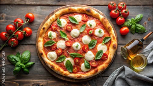 Neapolitan pizza margherita with Sam Marzano tomatoes, fior di latte, basil, and olive oil photo