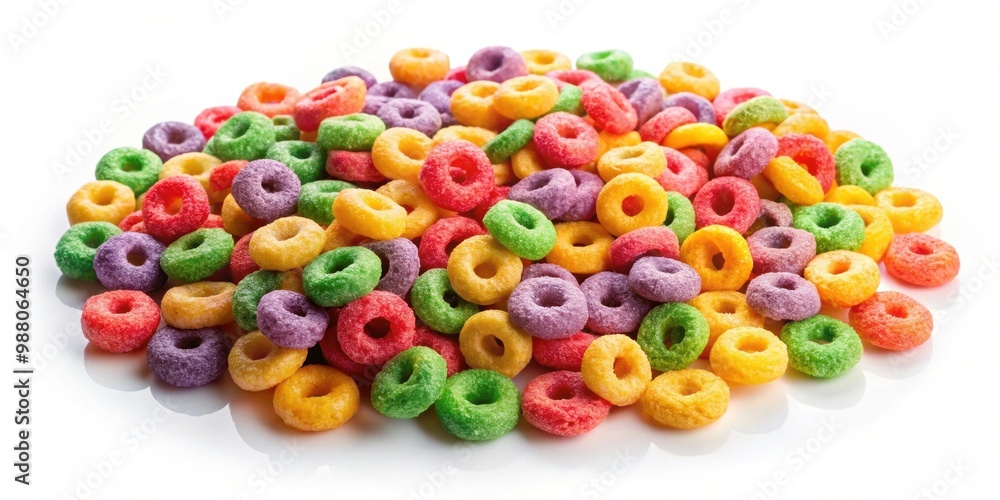 Fototapeta premium Colorful corn rings isolated on white background, corn rings, colorful, isolated, snack, food, bright, vibrant, cereal