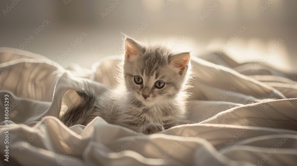 A cuddly kitten, curled up in a cozy bed, basks in the warmth and comfort of its peaceful surroundings A cuddly kitten, curled up in a cozy bed, basks in the warmth and comfort of its peaceful surroundings
