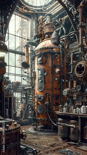 Steampunk Industrial Machine Room Interior