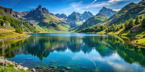 Beautiful Artouste lake surrounded by mountains in Pyrenees atlantiques, Nouvelle Aquitaine, France, lake