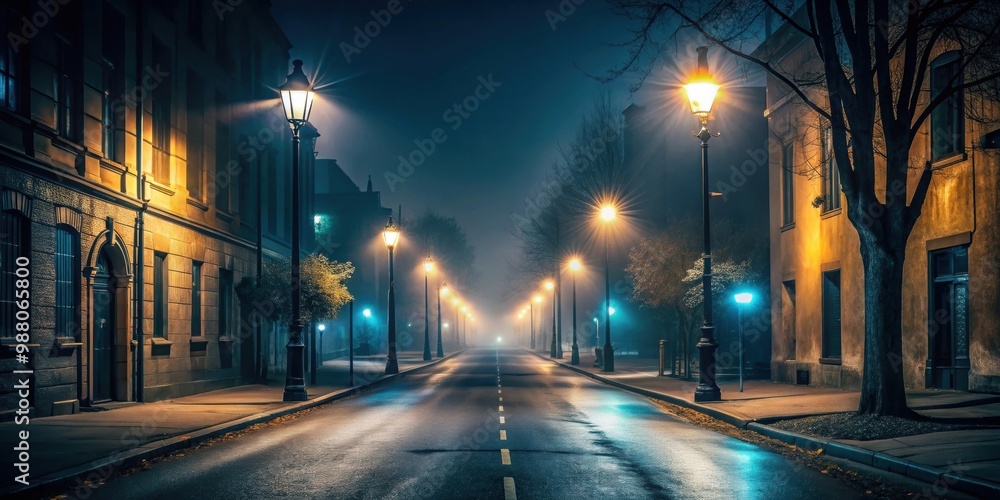 Moody street illuminated by streetlights on a summer night, moody, street, night, summer, illuminated, lights, urban Moody street illuminated by streetlights on a summer night, moody, street, night, summer, illuminated, lights, urban