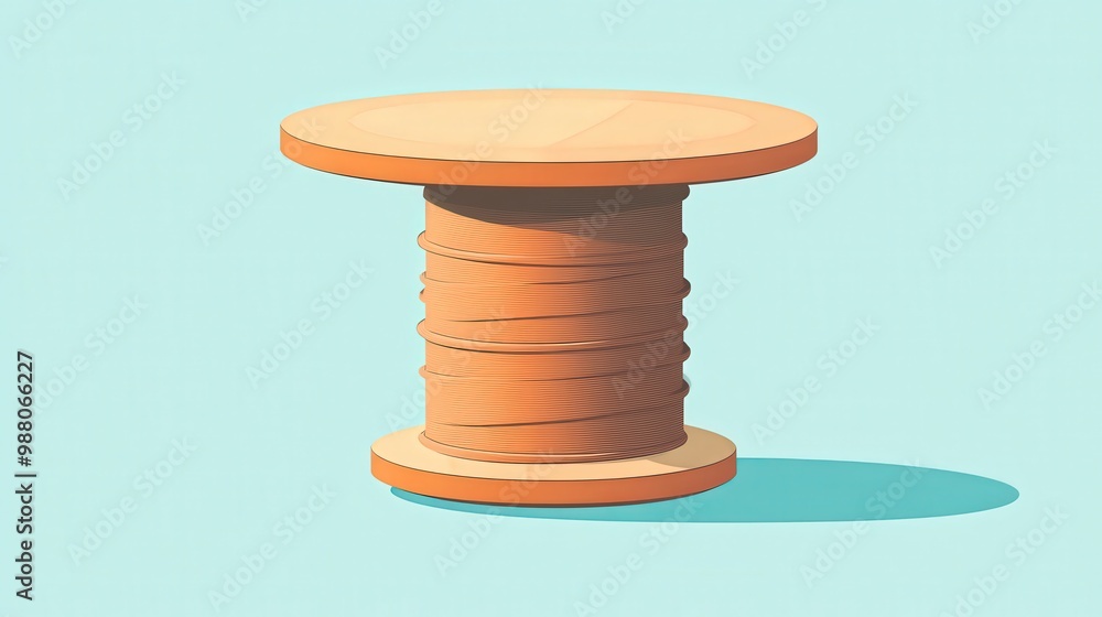 Modern Minimalist 2D Flat Vector Illustration of Wooden Table Cable Spool with Simple Geometric Shapes in Pastel Colors on Transparent Background Modern Minimalist 2D Flat Vector Illustration of Wooden Table Cable Spool with Simple Geometric Shapes in Pastel Colors on Transparent Background