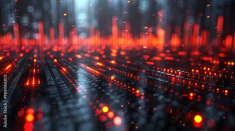 Abstract Digital Landscape with Red Lights Abstract Digital Landscape with Red Lights