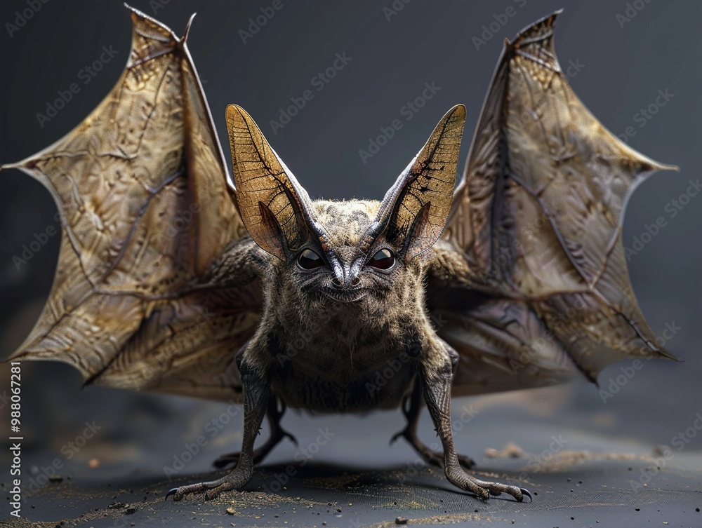 Fototapeta premium Closeup of a Bat with Open Wings - A Detailed and Realistic Digital Illustration