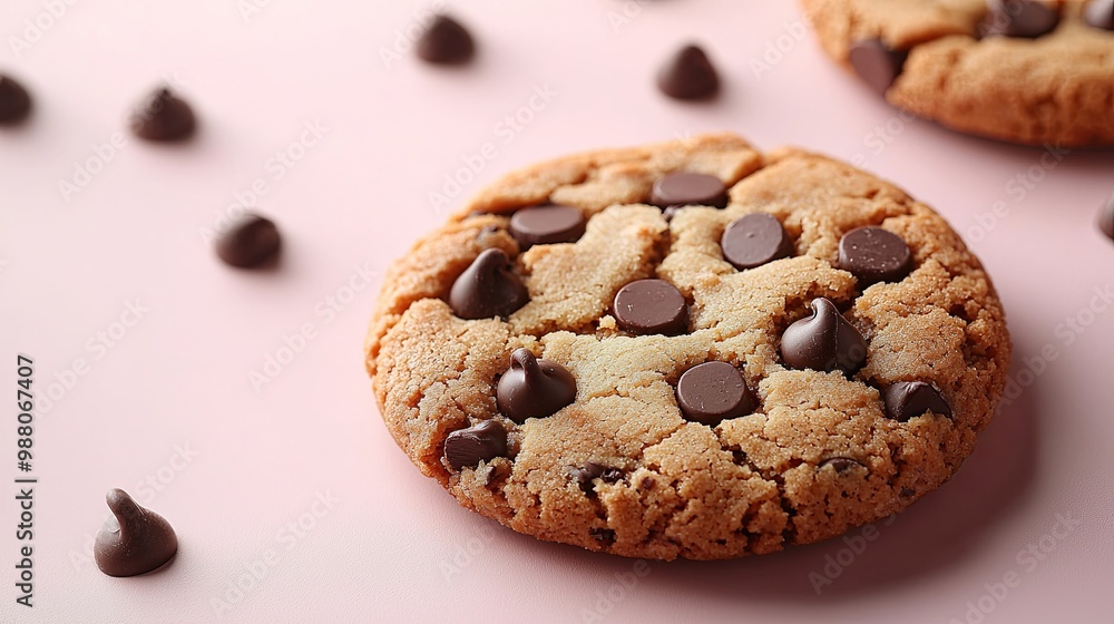 Delicious Chocolate Chip Cookie on Pink Background Delicious Chocolate Chip Cookie on Pink Background