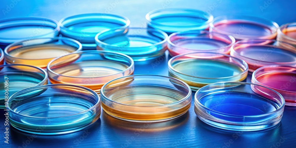 Petri dishes on a vibrant blue background, science, research, laboratory, microbiology, experiment Petri dishes on a vibrant blue background, science, research, laboratory, microbiology, experiment