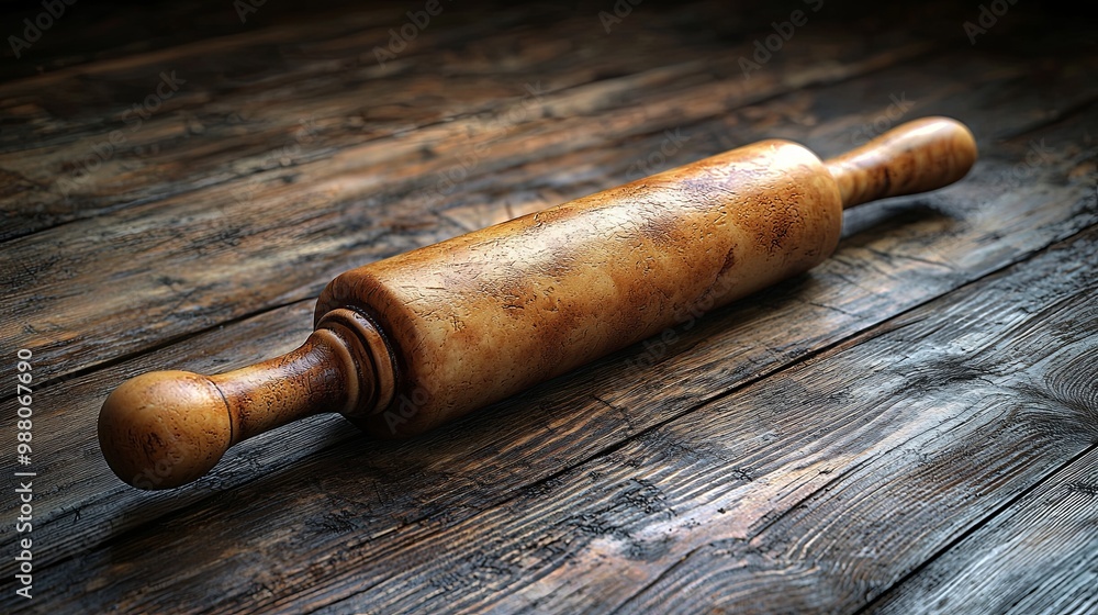 Fototapeta premium Wooden Rolling Pin on Rustic Wooden Table
