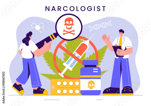 Narcologist Vector Illustration Featuring a Doctor, Drug Addiction Awareness, and Alcohol and Tobacco Issues in Healthcare in a Flat Background