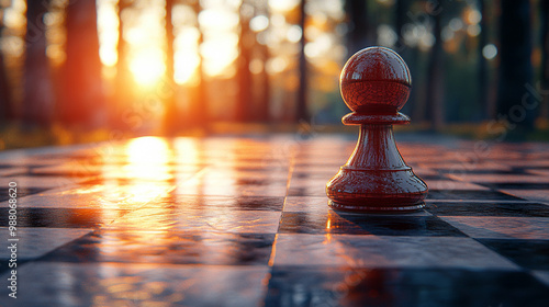 sleek, modern red chess pawn stands out prominently among other neutral-colored pawns, symbolizing individuality, power in simplicity, and strategic potential in a competitive environment photo