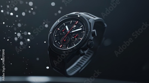 Black Chronograph Watch with Red Accents