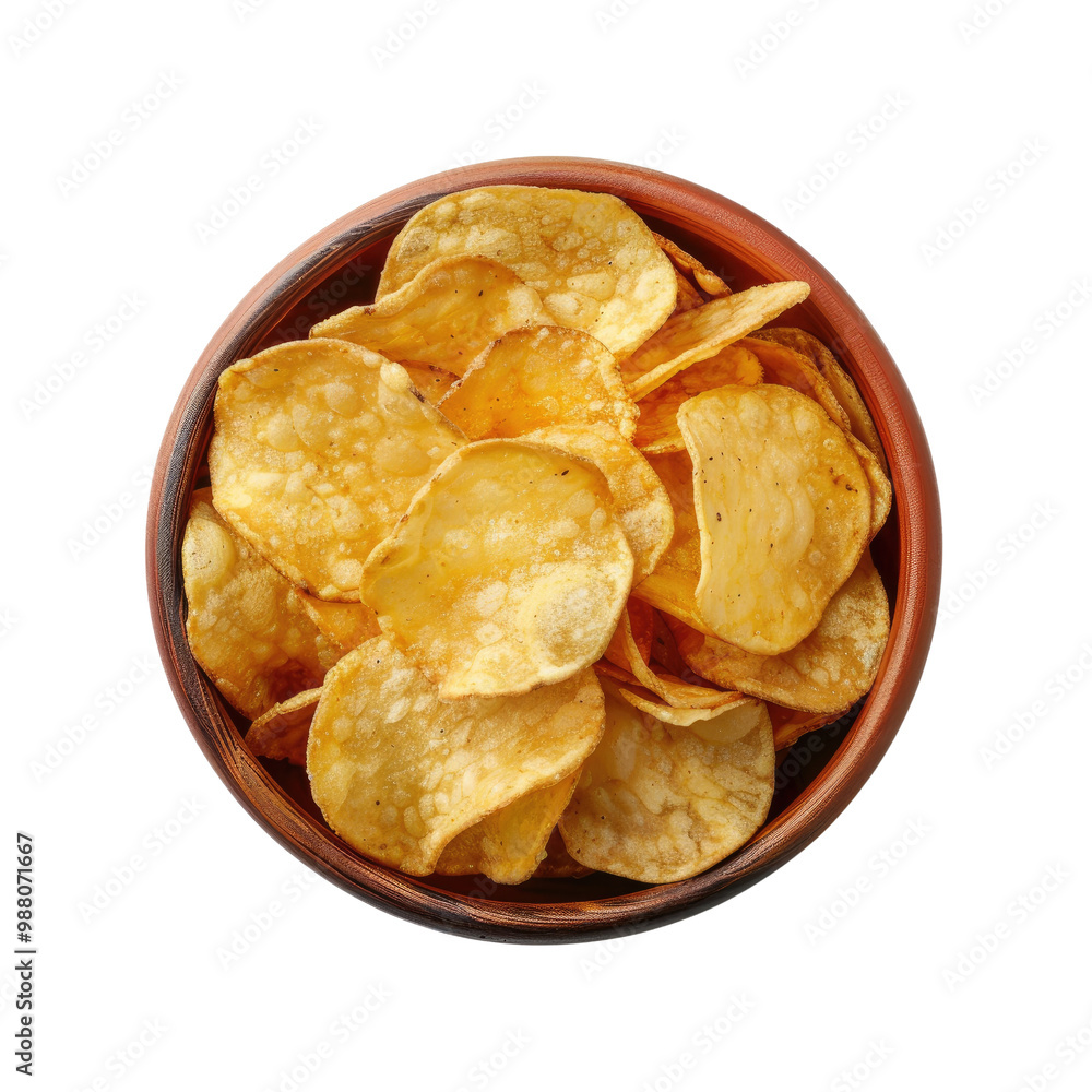 Potato Chips Bowl Top View Isolated on White Background Potato Chips Bowl Top View Isolated on White Background