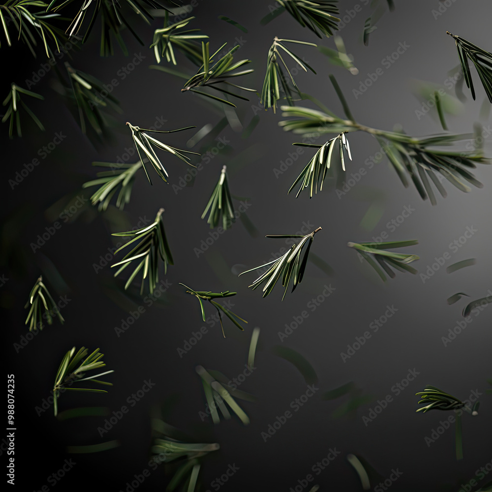 Close-Up of Pine Needles Falling Randomly on a Soft Black-to-Gray Gradient Close-Up of Pine Needles Falling Randomly on a Soft Black-to-Gray Gradient