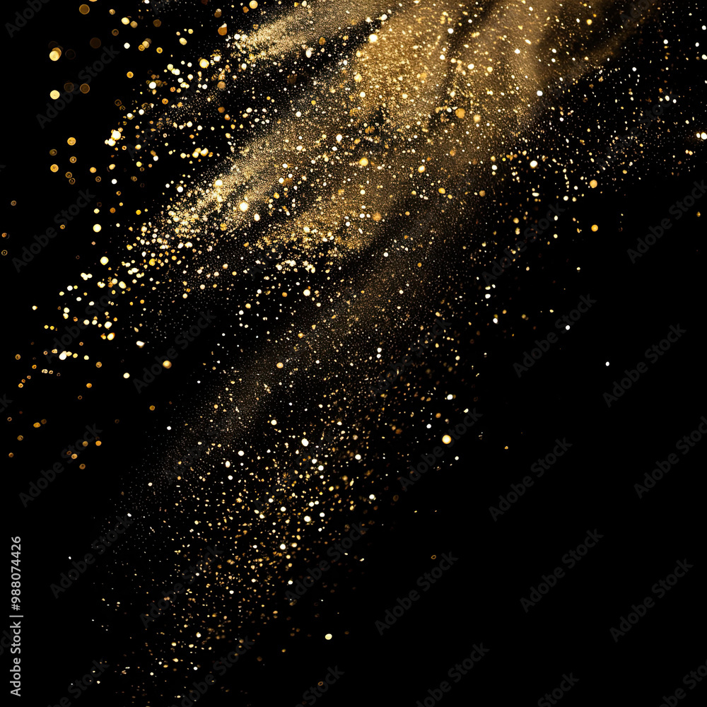 Floating Gold Dust Particles with Sparkling Glow on a Black Backdrop