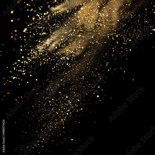 Obraz na płótnie Floating Gold Dust Particles with Sparkling Glow on a Black Backdrop w salonie
