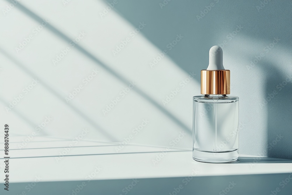 Glass Dropper Bottle with Golden Cap on White Background. Glass Dropper Bottle with Golden Cap on White Background.