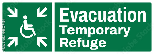 ISO emergency and first aid safety signs text variation landscape_evacuation temporary refuge size 1/2 a4,a3,a2,a1