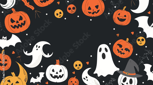 Flat lay Vector Illustration hand drawn flat halloween frame template, Happy Halloween
