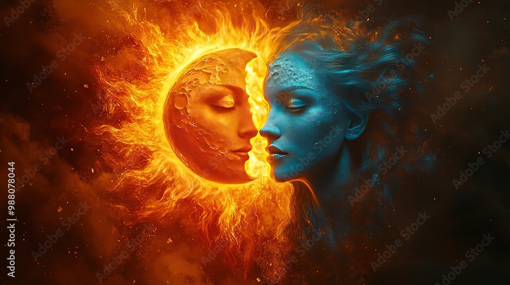 Symbolic Sun and Moon Tattoo Design with Vibrant Colors and Vivid Details for Artistic Inspiration Symbolic Sun and Moon Tattoo Design with Vibrant Colors and Vivid Details for Artistic Inspiration