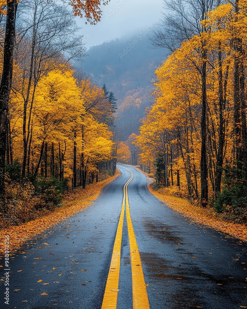 Fototapeta premium Vibrant Autumn Foliage Surrounds Winding Pathway in a Serene Natural Landscape of Fall Colors