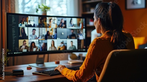 A person attending a virtual conference from their home office, showing the adaptability of remote work environments