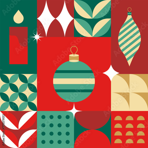 Holy Christmas seamless pattern in scandinavian style postcard with Retro clean concept design