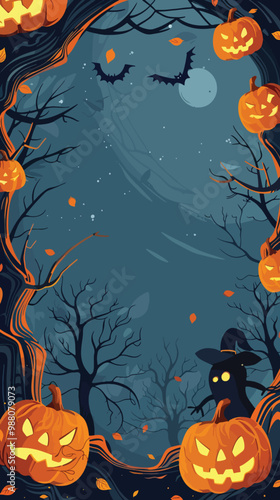 Flat lay Vector Illustration hand drawn flat halloween frame template, Happy Halloween