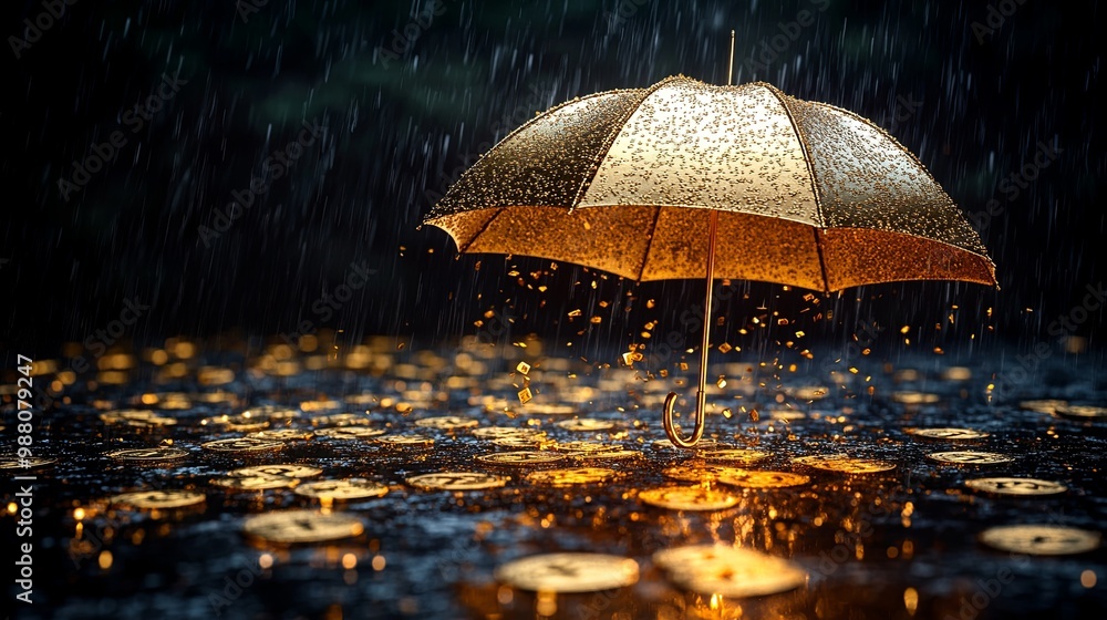 custom made wallpaper toronto digitalRainy Scene with Golden Umbrella and Reflections