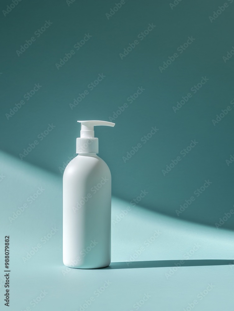 White Pump Bottle on Blue Background. White Pump Bottle on Blue Background.