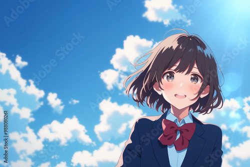 女子高生　青空　ポートレート