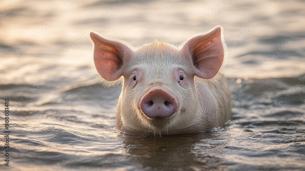 A pig swimming in water, showcasing its playful nature and connection to the environment. A pig swimming in water, showcasing its playful nature and connection to the environment.