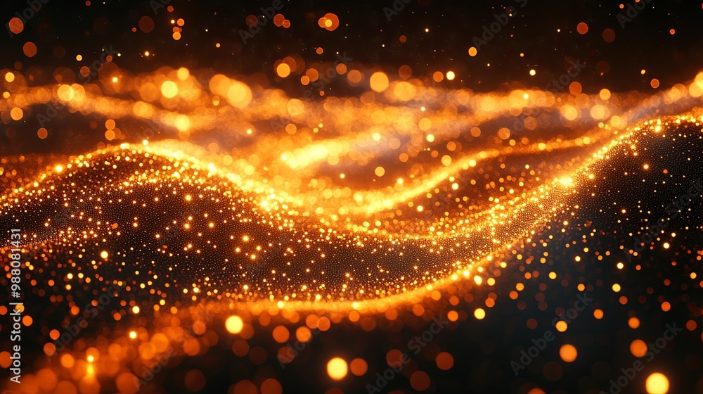 Abstract shimmering waves of golden light particles Abstract shimmering waves of golden light particles