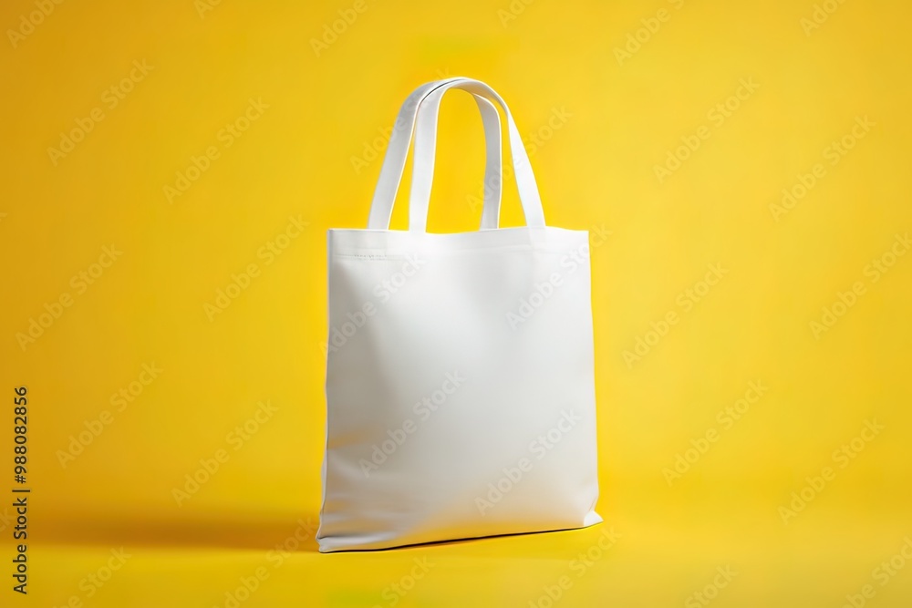 White Tote Bag on Yellow Background White Tote Bag on Yellow Background