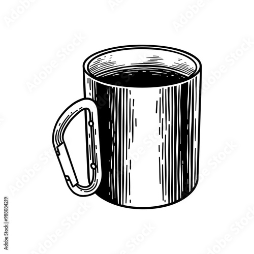 hand drawn camping cup black and white illustration