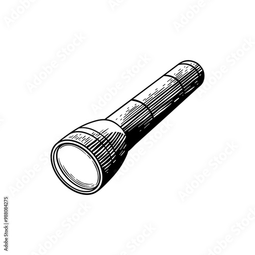 hand drawn black and white flashlight illustration