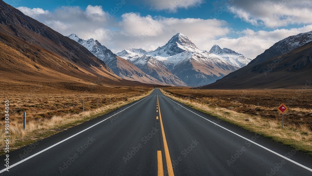 Naklejka premium Landscape with road and mountains