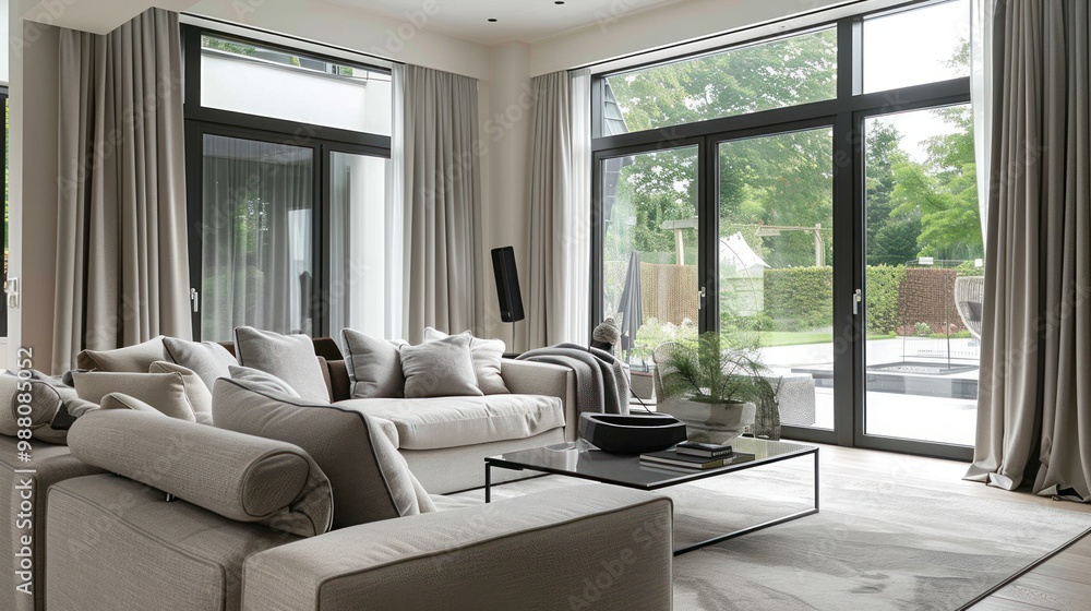 Fototapeta premium Modern Living Room with Large Windows