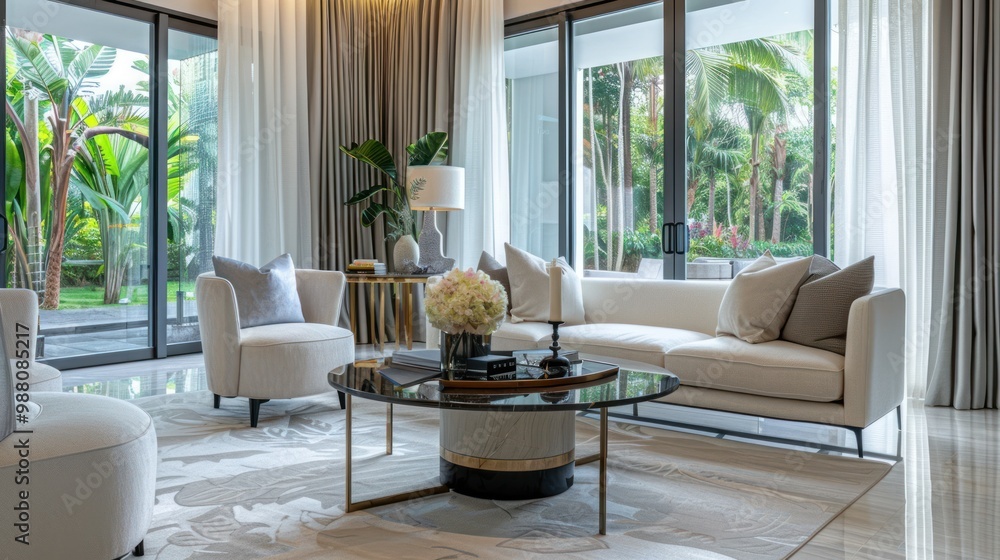Fototapeta premium Modern Living Room with Garden View
